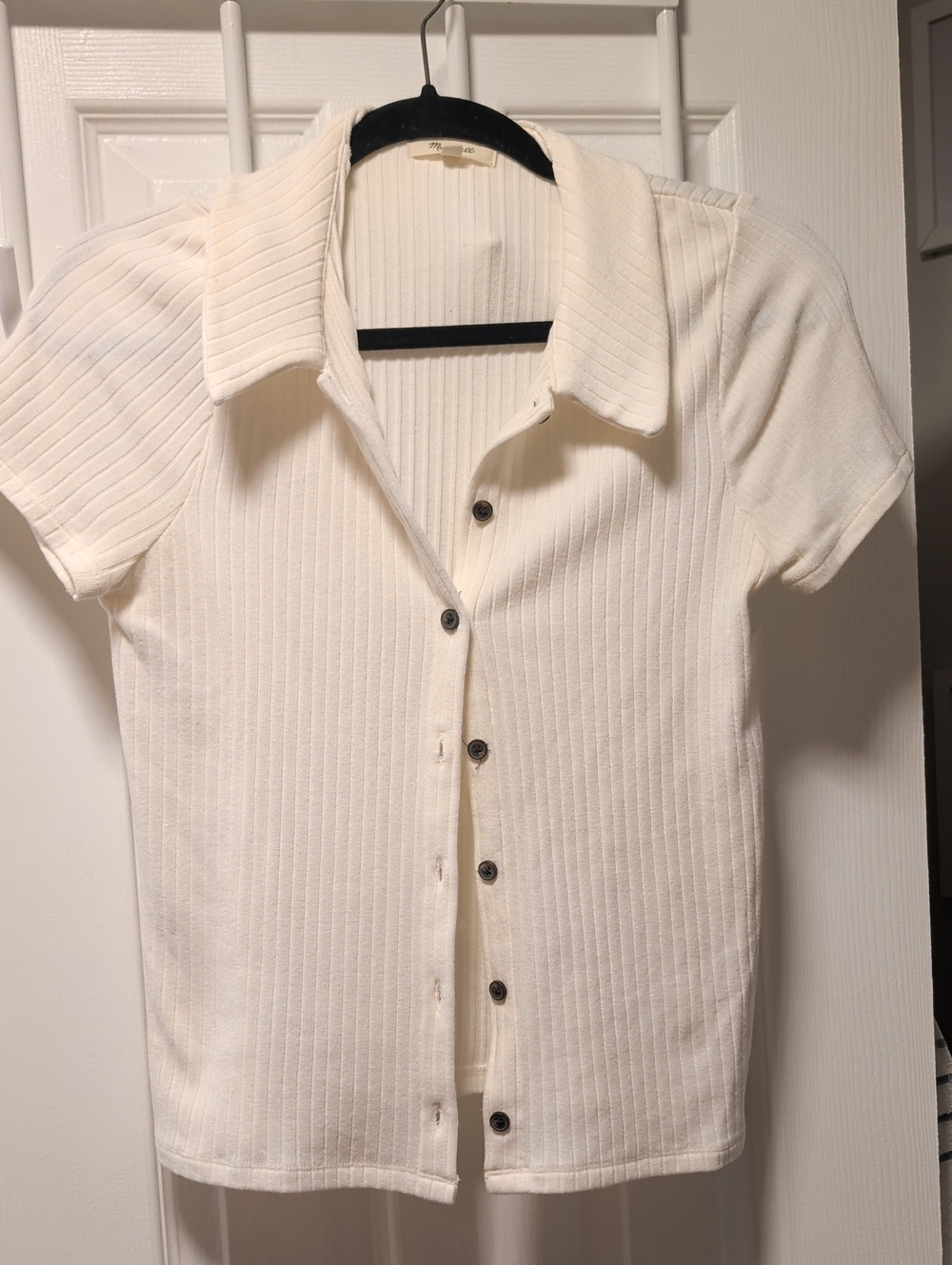 Madewell Cream Ribbed Short-Sleeve Button-Down Shirt
